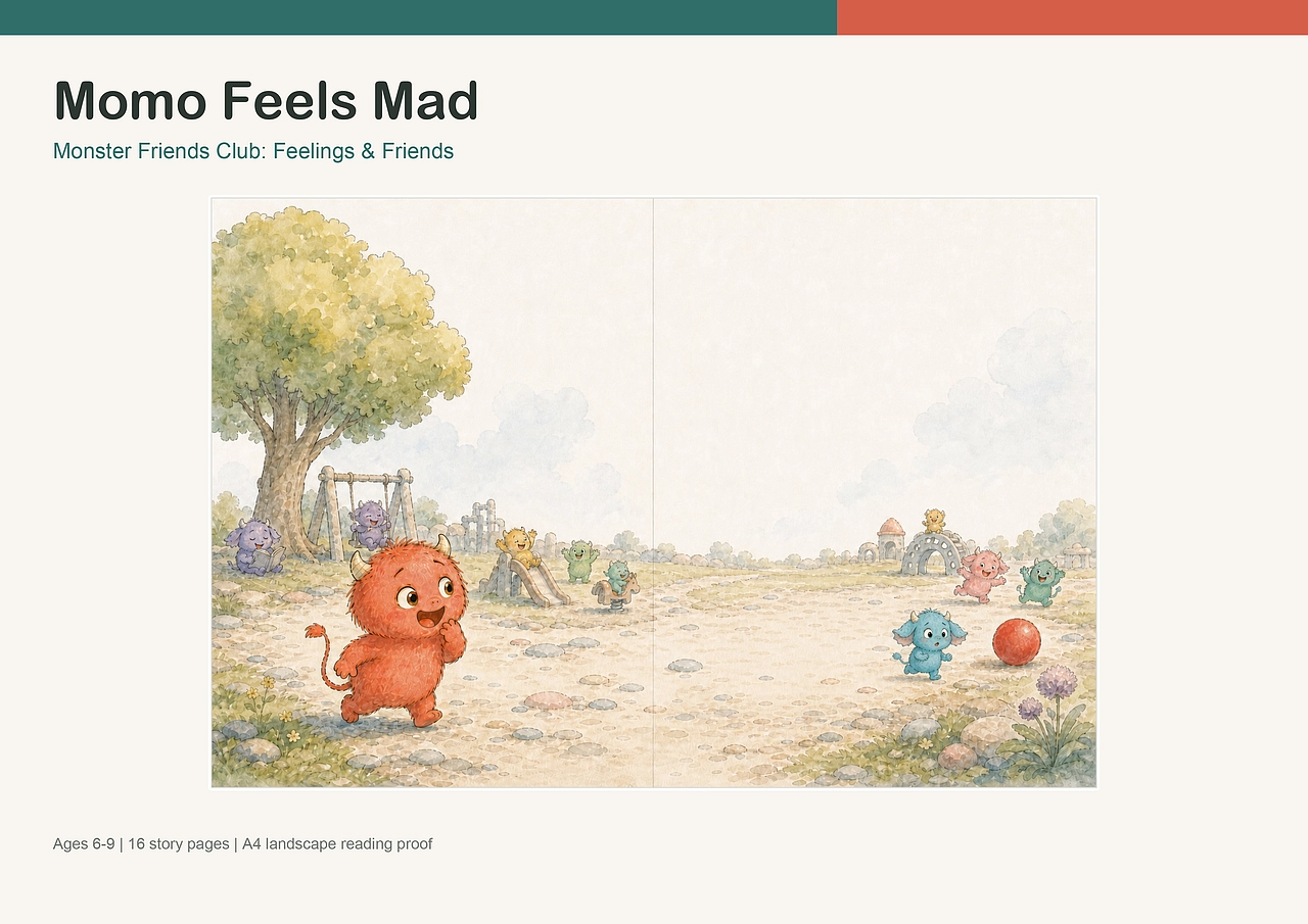 Momo Feels Mad 第一章开篇，Momo 与 Pip 在公园里认识情绪